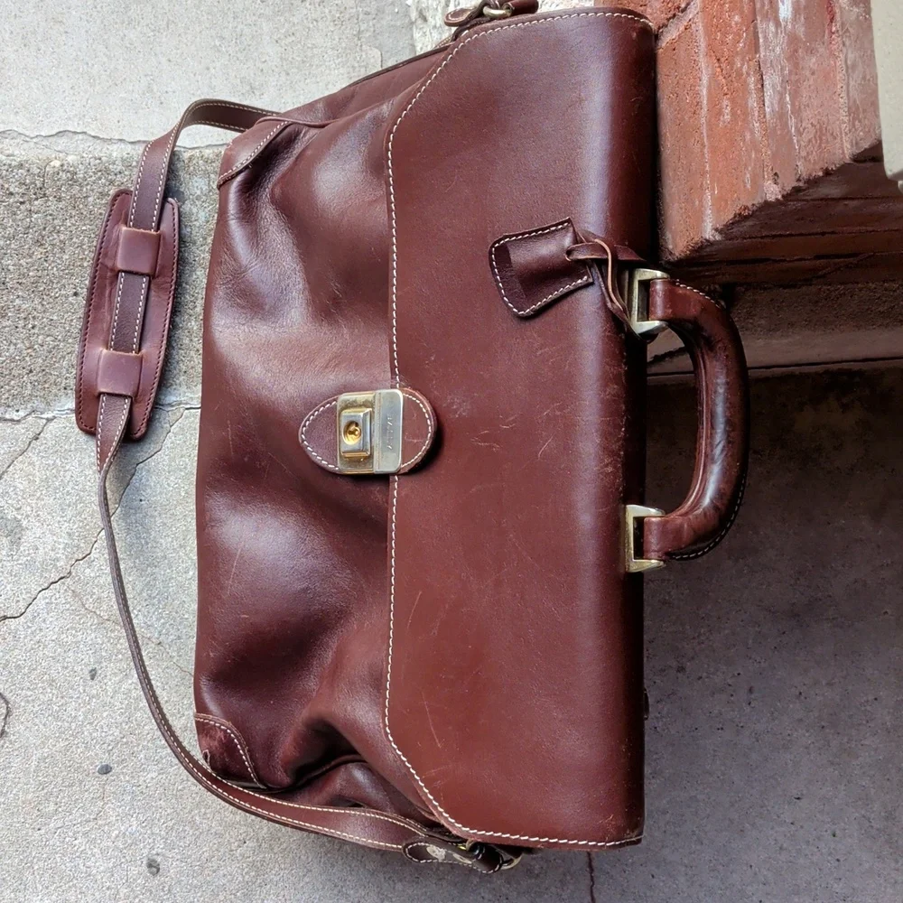 Bally Two Way Leather Briefcase Bag - Brown